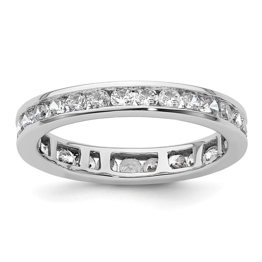 Solid Real 14k White Gold Polished 1ct Channel Set CZ Eternity Wedding Band Ring