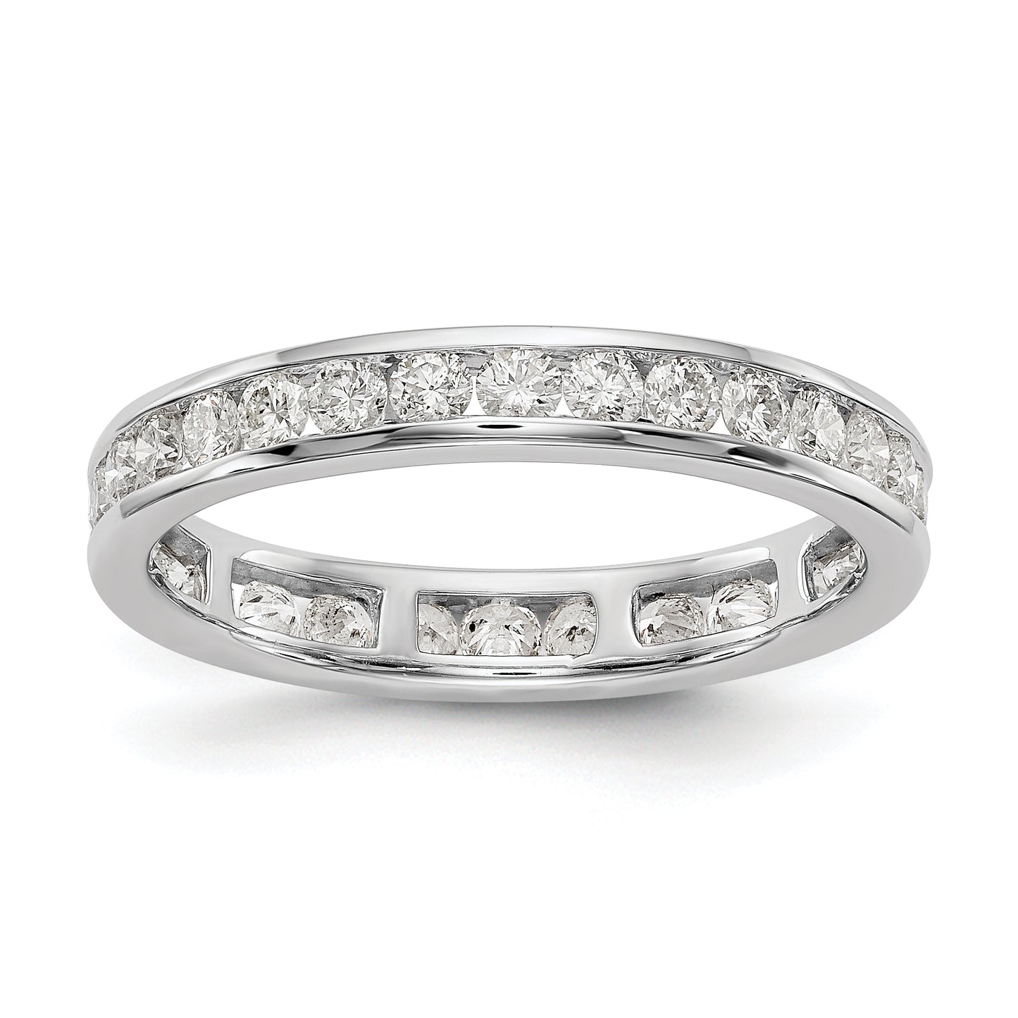 Solid Real 14k White Gold Polished 1ct Channel Set CZ Eternity Wedding Band Ring