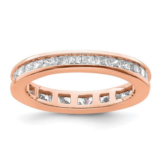 Solid Real 14k Rose Gold Polished 1ct Princess Channel Set CZ Eternity Wedding Band Ring