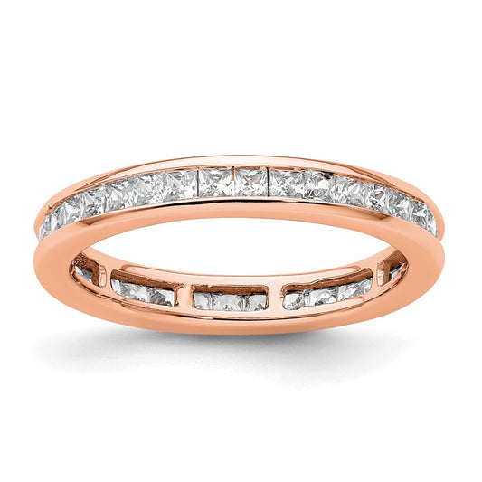 Solid Real 14k Rose Gold Polished 1ct Princess Channel Set CZ Eternity Wedding Band Ring