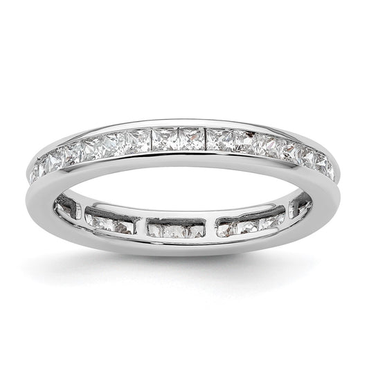 Solid Real 14k White Gold Polished 1ct Princess Channel Set CZ Eternity Wedding Band Ring