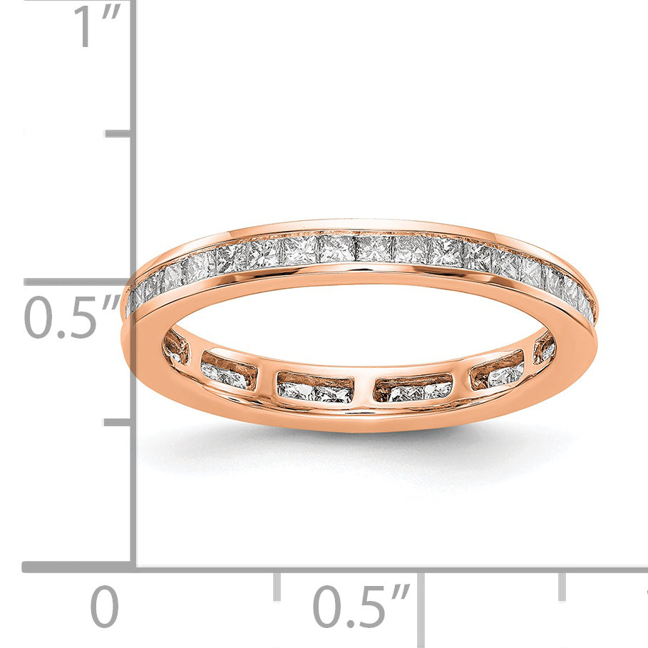 Solid Real 14k Rose Gold Polished 1ct Princess Channel Set CZ Eternity Wedding Band Ring