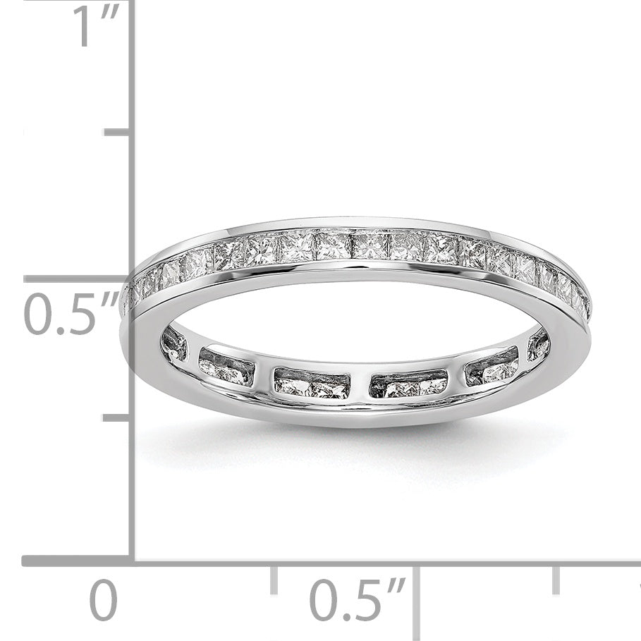 Solid Real 14k White Gold Polished 1ct Princess Channel Set CZ Eternity Wedding Band Ring