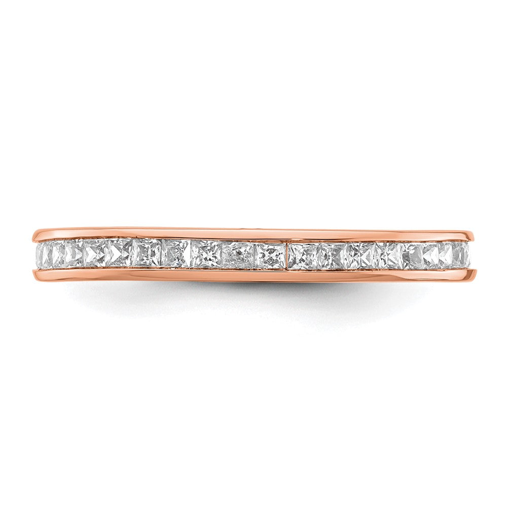 Solid Real 14k Rose Gold Polished 1ct Princess Channel Set CZ Eternity Wedding Band Ring