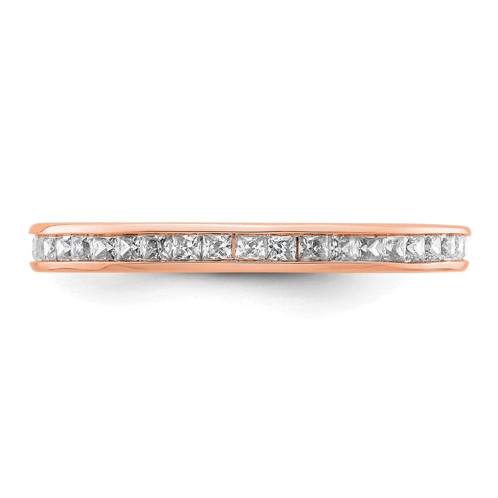 Solid Real 14k Rose Gold Polished 1ct Princess Channel Set CZ Eternity Wedding Band Ring