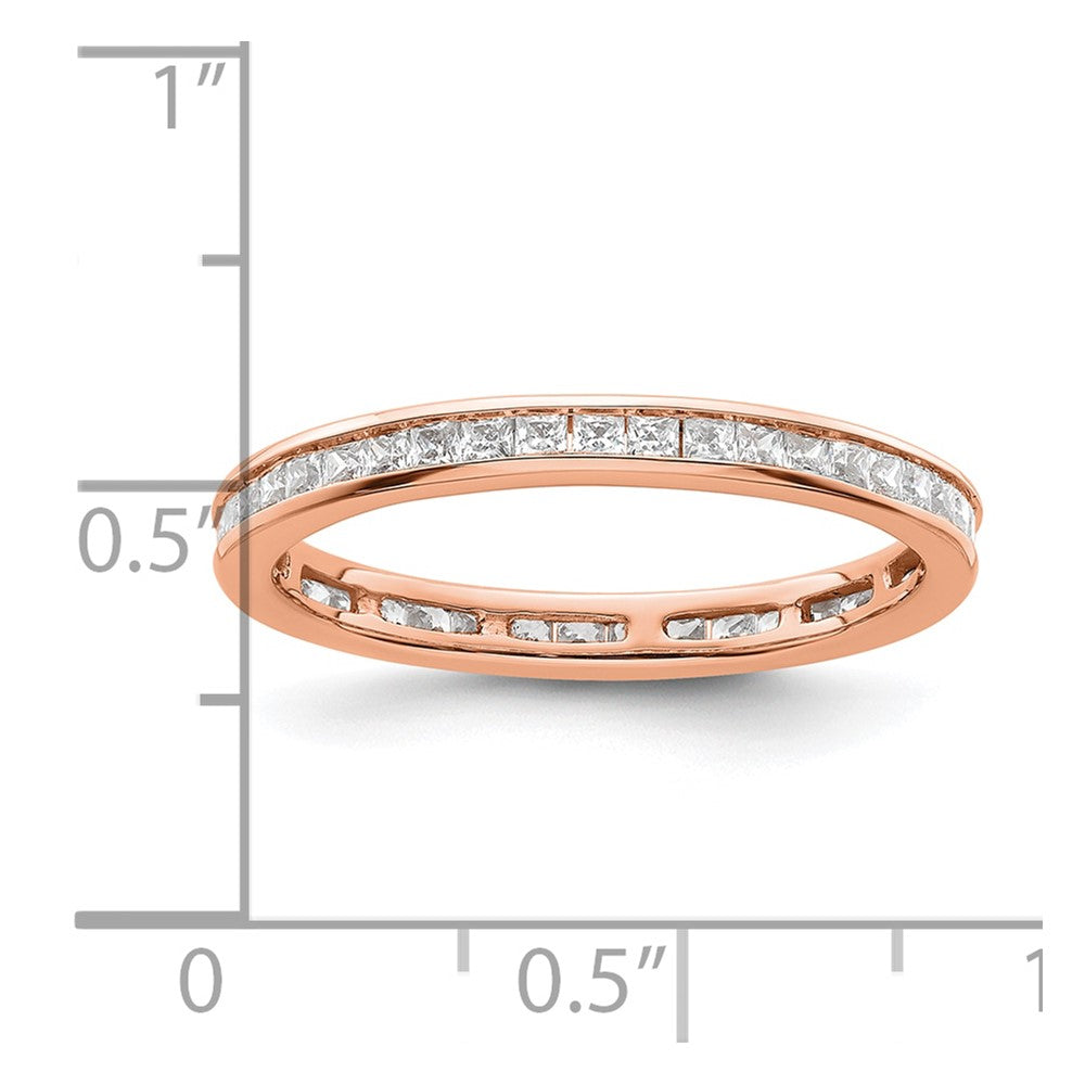 Solid Real 14k Rose Gold Polished 1ct Princess Channel Set CZ Eternity Wedding Band Ring