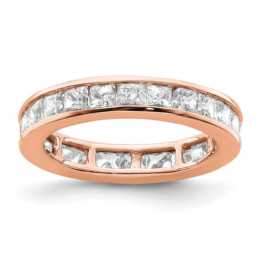 Solid Real 14k Rose Gold Polished 2ct Princess Channel Set CZ Eternity Wedding Band Ring