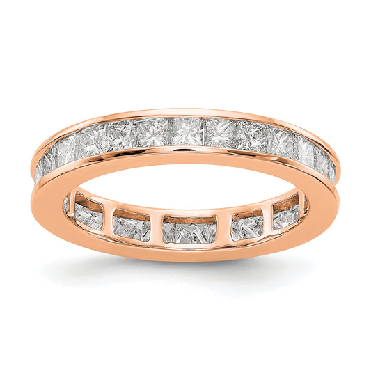 Solid Real 14k Rose Gold Polished 2ct Princess Channel Set CZ Eternity Wedding Band Ring