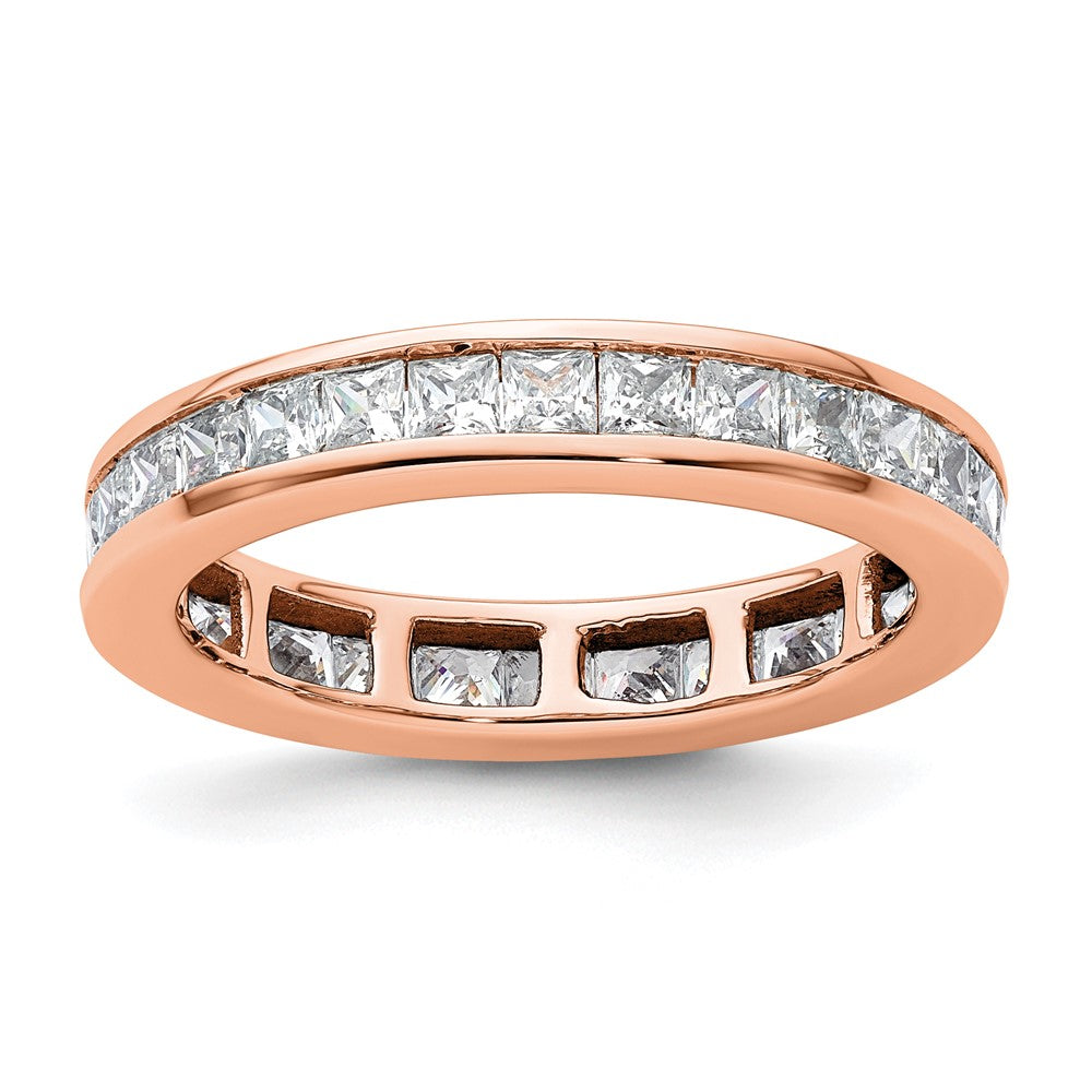 Solid Real 14k Rose Gold Polished 2ct Princess Channel Set CZ Eternity Wedding Band Ring