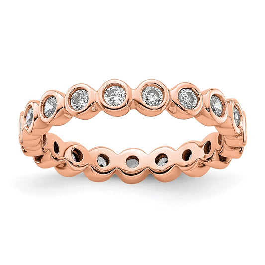 Solid Real 14k Rose Gold Polished 1/2ct Bezel Set CZ Eternity Wedding Band Ring