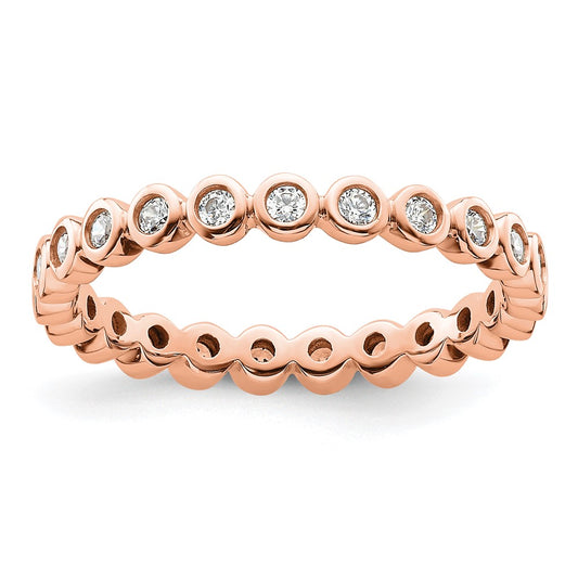 Solid Real 14k Rose Gold Polished 1/2ct Bezel Set CZ Eternity Wedding Band Ring