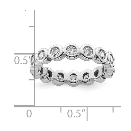 Solid Real 14k White Gold Polished 1ct Bezel Set CZ Eternity Wedding Band Ring