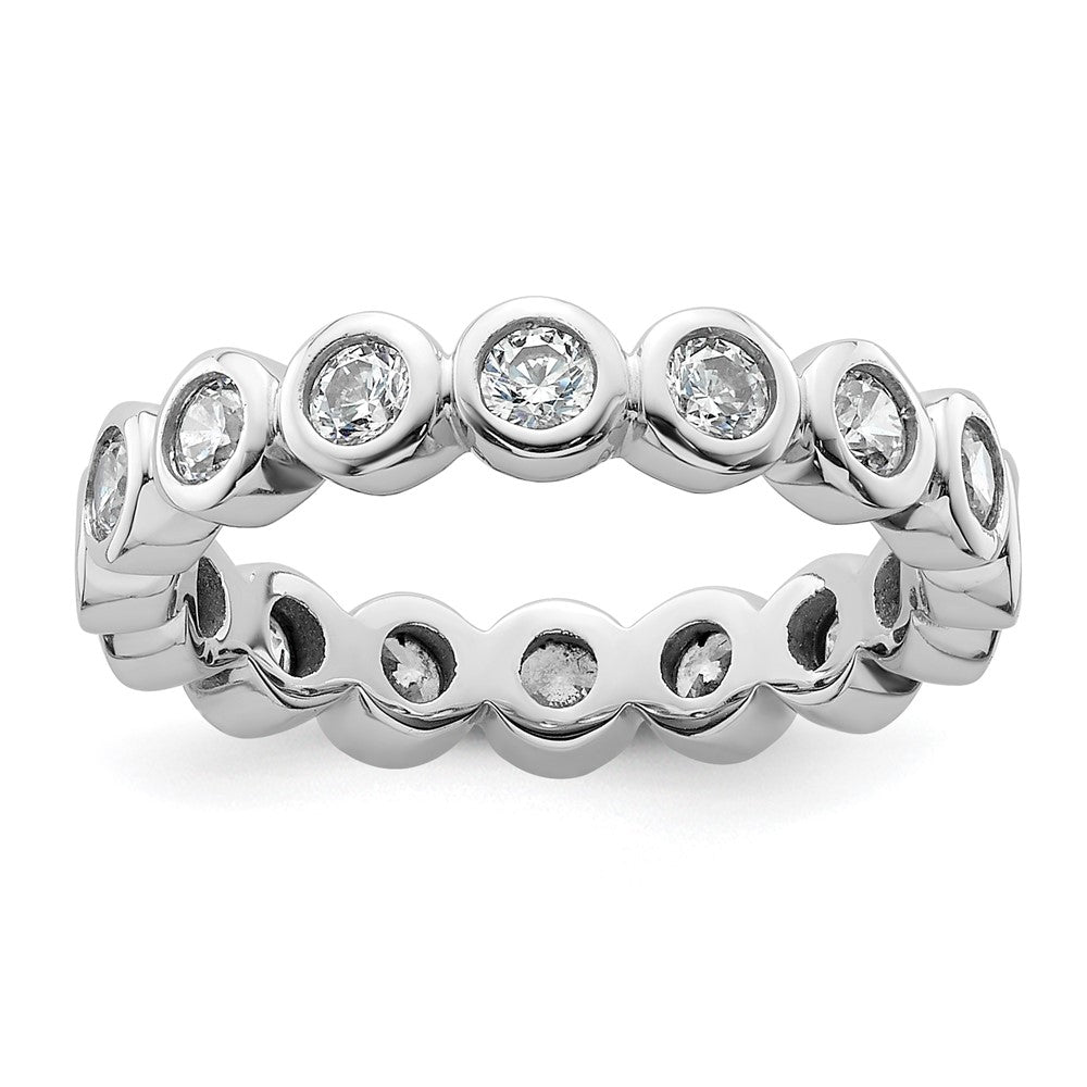 Solid Real 14k White Gold Polished 1ct Bezel Set CZ Eternity Wedding Band Ring