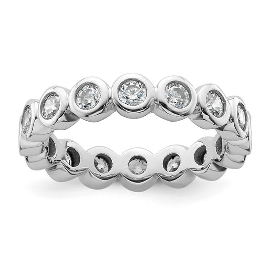 Solid Real 14k White Gold Polished 1ct Bezel Set CZ Eternity Wedding Band Ring