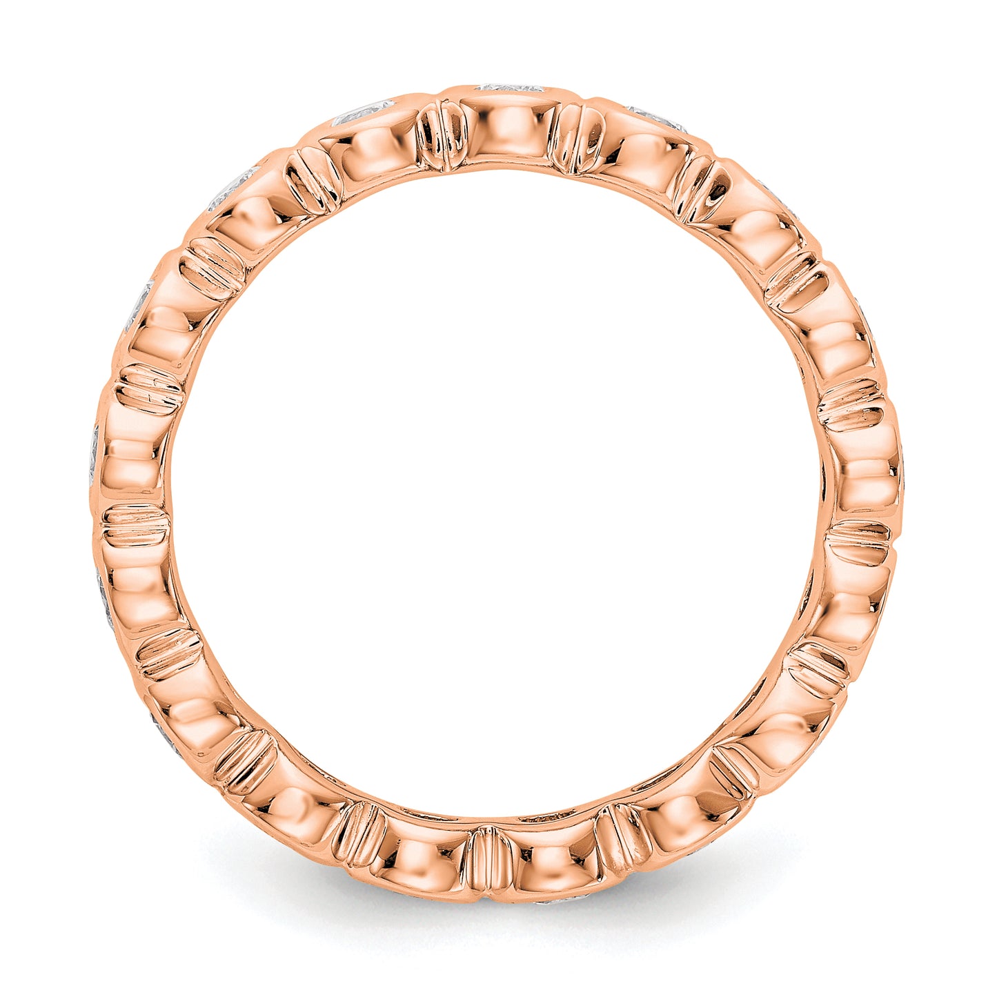 Solid Real 14k Rose Gold Polished 1ct Bezel Set CZ Eternity Wedding Band Ring