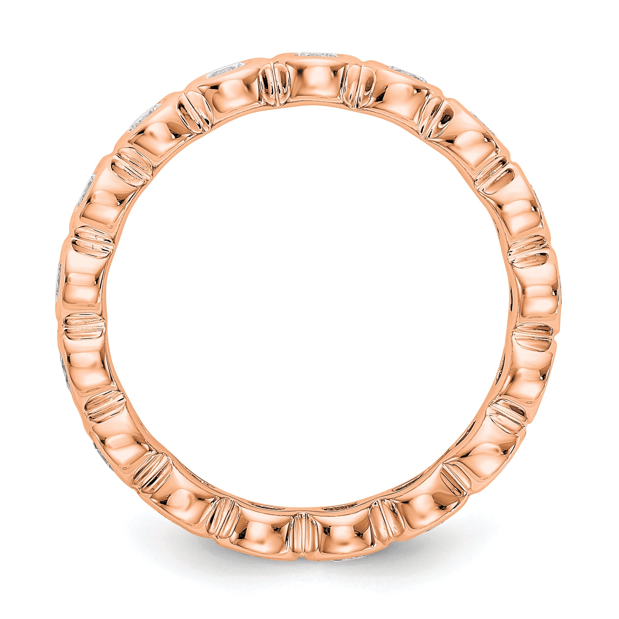 Solid Real 14k Rose Gold Polished 1ct Bezel Set CZ Eternity Wedding Band Ring