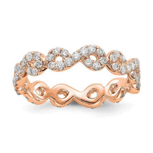 Solid Real 14k Rose Gold Polished Infinity Shared U Prong Size 7 CZ Eternity Wedding Band Ring