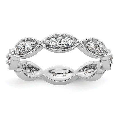 Solid Real 14k White Gold Polished Vintage Pave Size 5.5 CZ Eternity Wedding Band Ring
