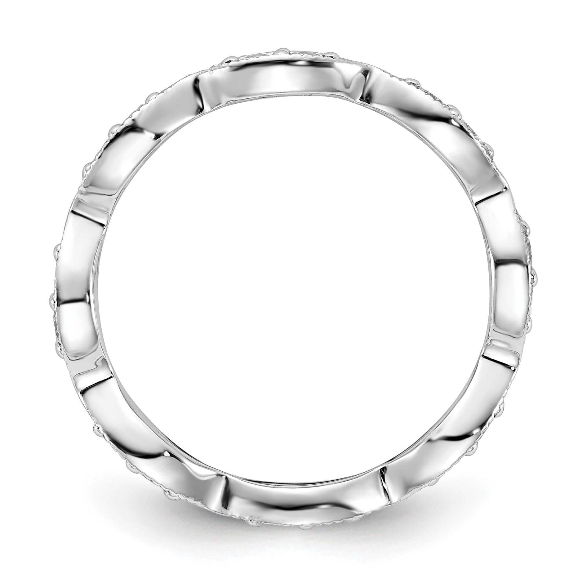 Solid Real 14k White Gold Polished 1/2 CT 3 Row Vintage Pave CZ Eternity Wedding Band Ring