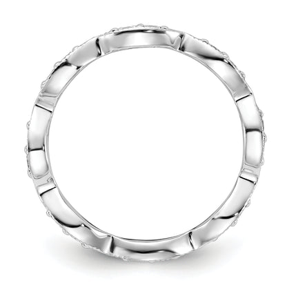 Solid Real 14k White Gold Polished 1/2 CT 3 Row Vintage Pave CZ Eternity Wedding Band Ring