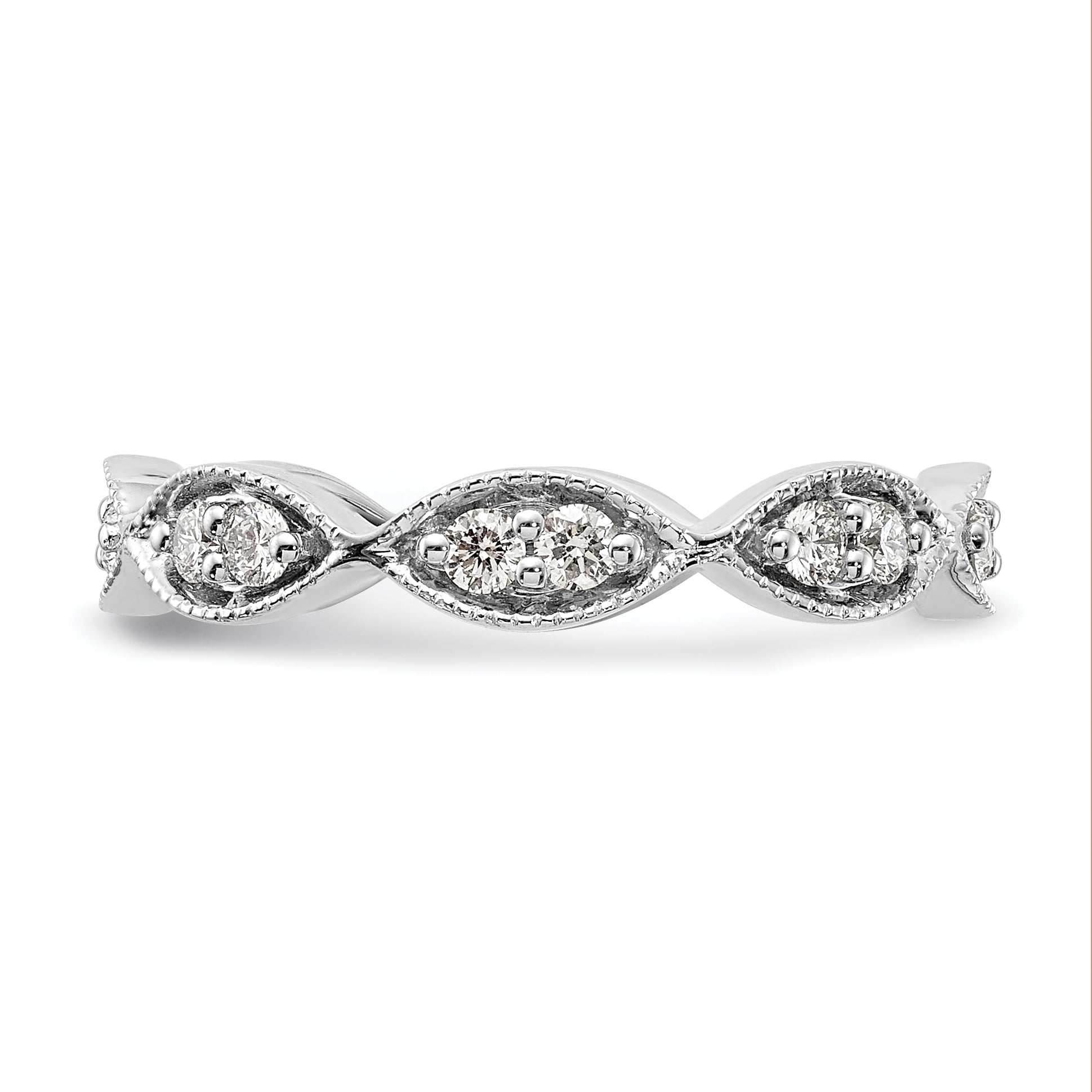 Solid Real 14k White Gold Polished 1/2 CT 3 Row Vintage Pave CZ Eternity Wedding Band Ring