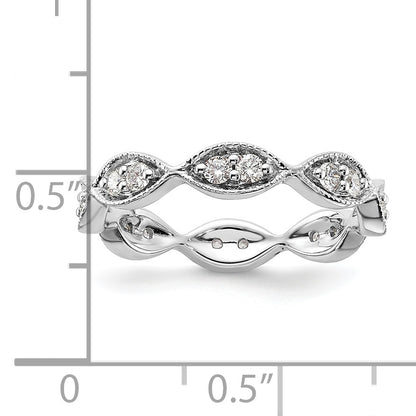 Solid Real 14k White Gold Polished 1/2 CT 3 Row Vintage Pave CZ Eternity Wedding Band Ring