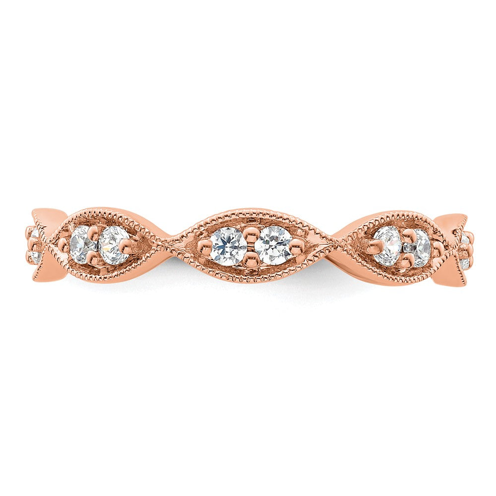 Solid Real 14k Rose Gold Polished Vintage Pave Size 8.5 CZ Eternity Wedding Band Ring