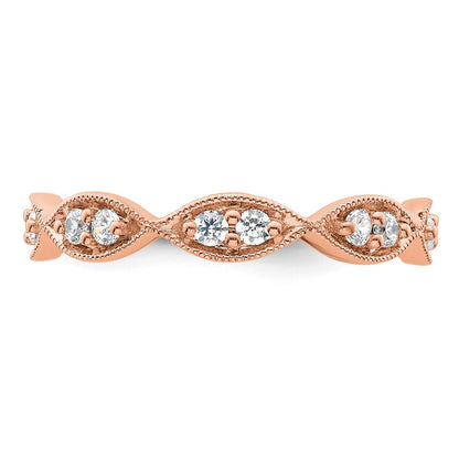 Solid Real 14k Rose Gold Polished Vintage Pave Size 8.5 CZ Eternity Wedding Band Ring