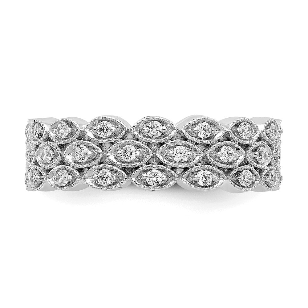 Solid Real 14k White Gold Polished 1/2 CT 3 Row Vintage Pave CZ Eternity Wedding Band Ring