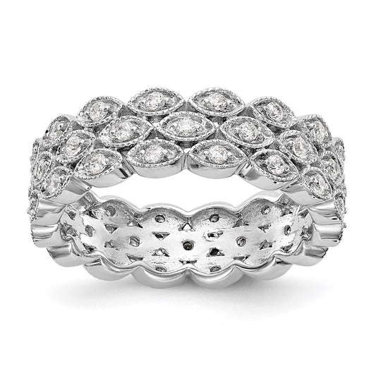 Solid Real 14k White Gold Polished 1/2 CT 3 Row Vintage Pave CZ Eternity Wedding Band Ring