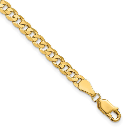 Solid 14K Yellow Gold 9 inch 4.75mm Flat Beveled Curb with Lobster Clasp Chain Bracelet