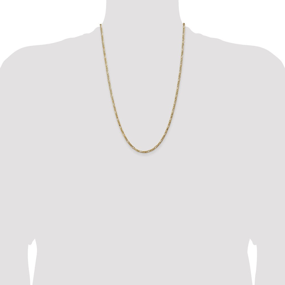 14K Yellow Gold 24 inch 3mm Flat Figaro with Lobster Clasp Chain Necklace