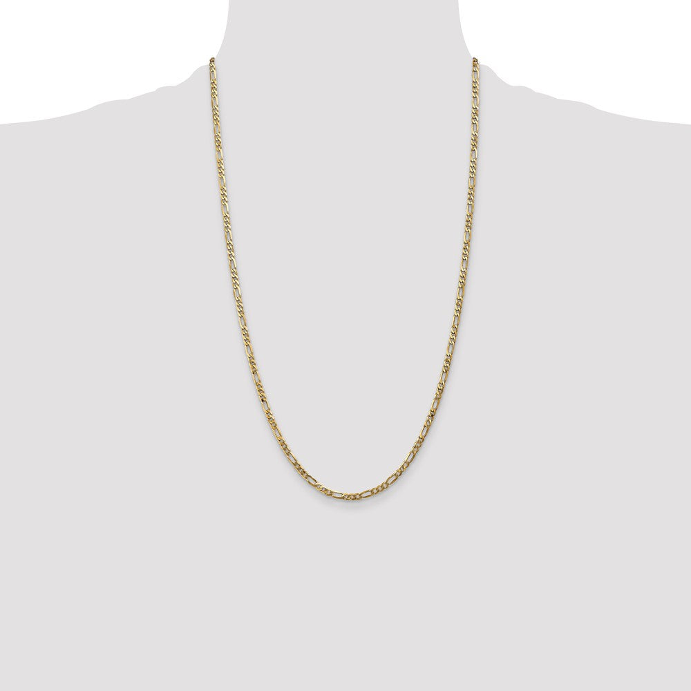 14K Yellow Gold 26 inch 3mm Flat Figaro with Lobster Clasp Chain Necklace
