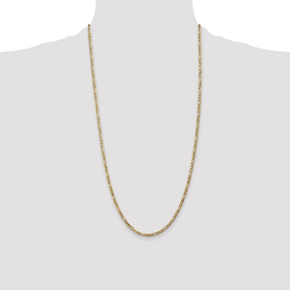 14K Yellow Gold 28 inch 3mm Flat Figaro with Lobster Clasp Chain Necklace