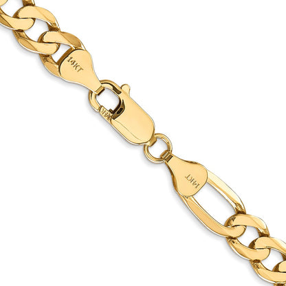 Solid 14K Yellow Gold 20 inch 7mm Flat Figaro with Lobster Clasp Chain Necklace