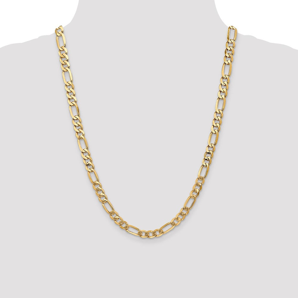 Solid 14K Yellow Gold 24 inch 7mm Flat Figaro with Lobster Clasp Chain Necklace