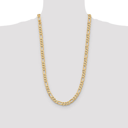 Solid 14K Yellow Gold 28 inch 7.5mm Flat Figaro with Lobster Clasp Chain Necklace