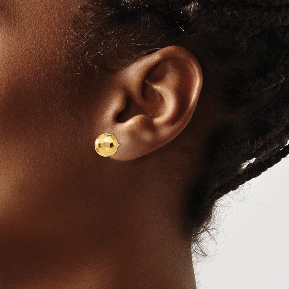 14k Yellow Gold Gold Polished and Diamond Cut 9.5MM Ball Post Earrings