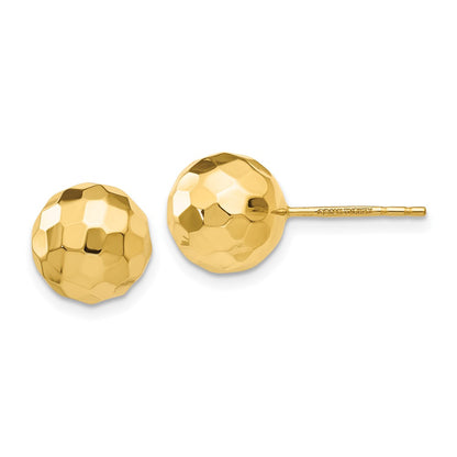 14k Yellow Gold Gold Polished and Diamond Cut 9.5MM Ball Post Earrings