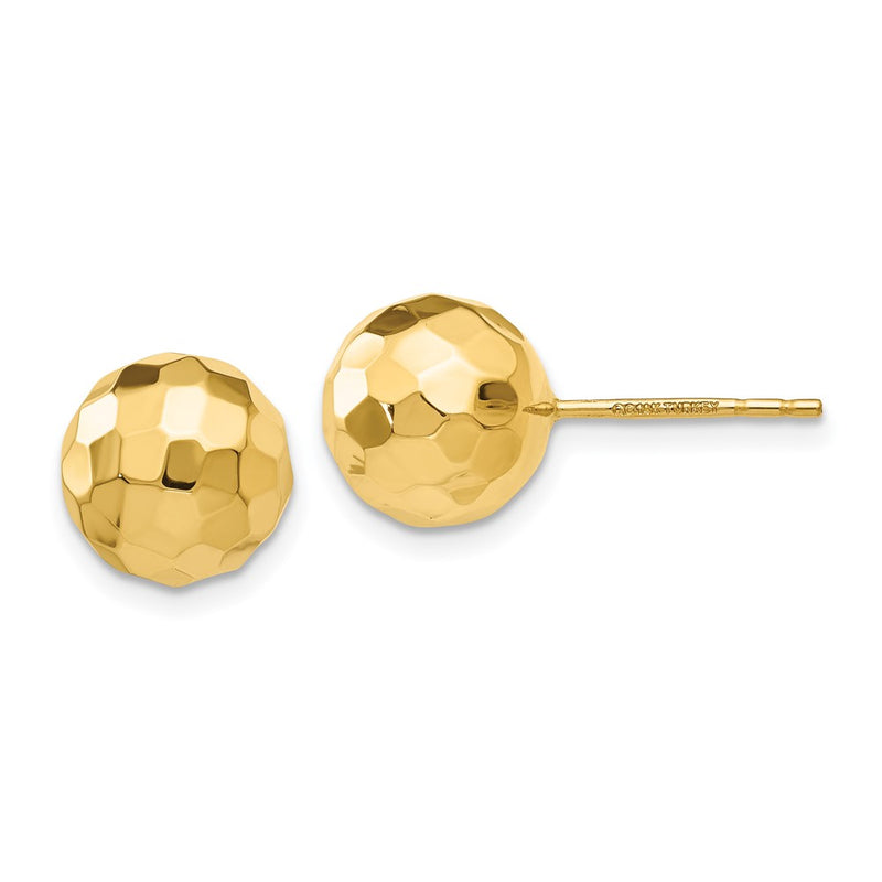 14k Yellow Gold Gold Polished and Diamond Cut 9.5MM Ball Post Earrings