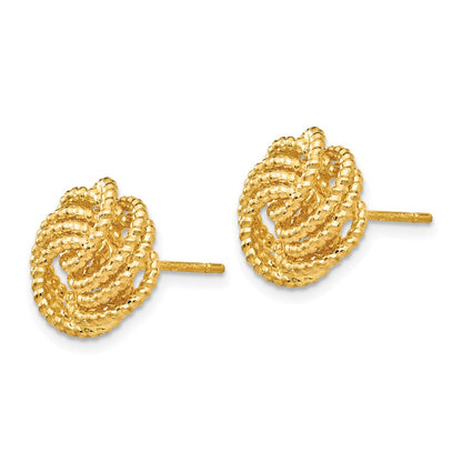 14k Yellow Gold Diamond Cut Love Knot Post Earrings