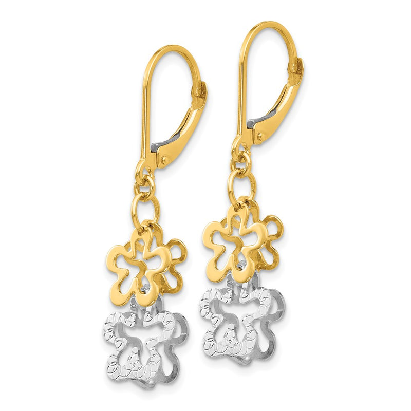 14k Two-tone Gold Flower Leverback Earrings