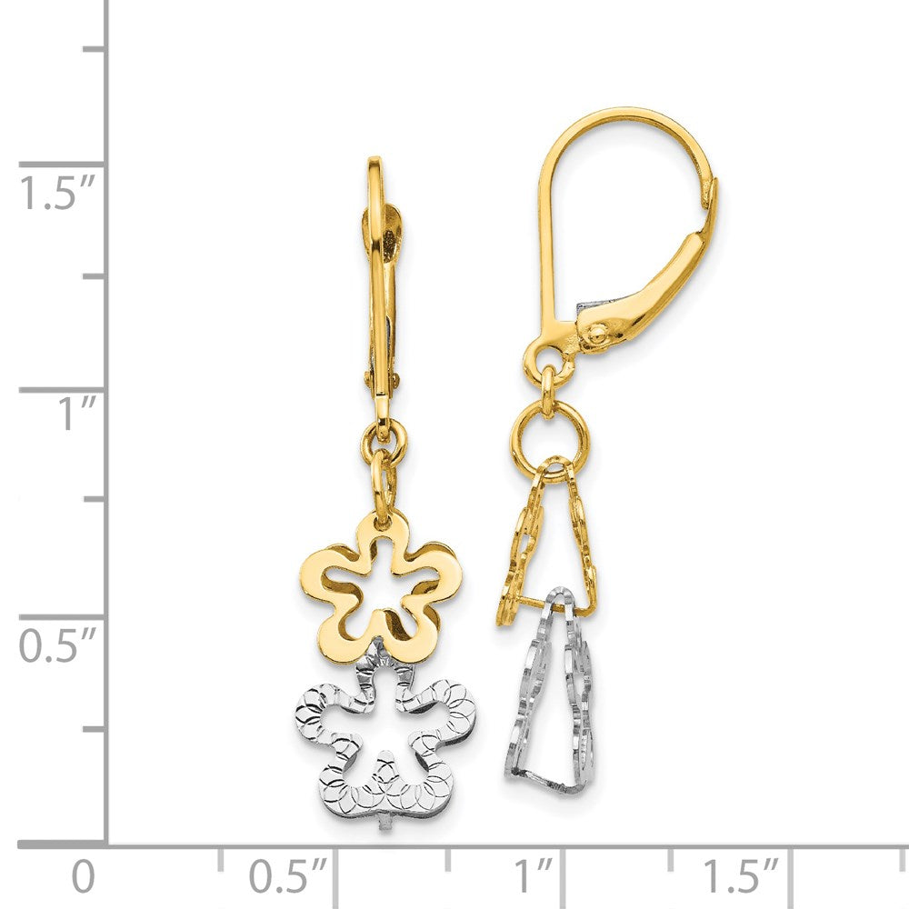 14k Two-tone Gold Flower Leverback Earrings