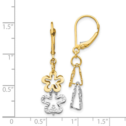 14k Two-tone Gold Flower Leverback Earrings