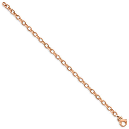Solid 14K Yellow Gold Rose Gold 8.5 inch 5mm Hand Polished with Ridged Edge Fancy Link Fancy Lobster Clasp Bracelet