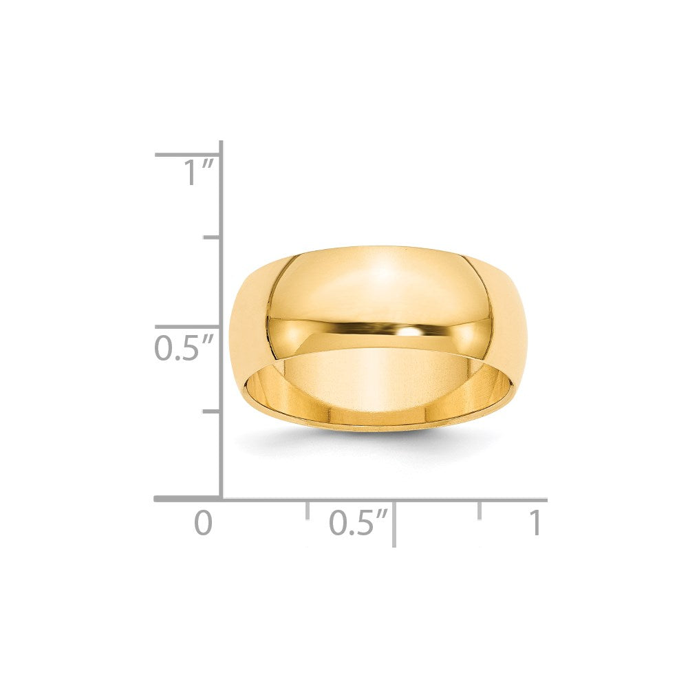 Solid 18K Yellow Gold 8mm Half Round Men's/Women's Wedding Band Ring Size 14