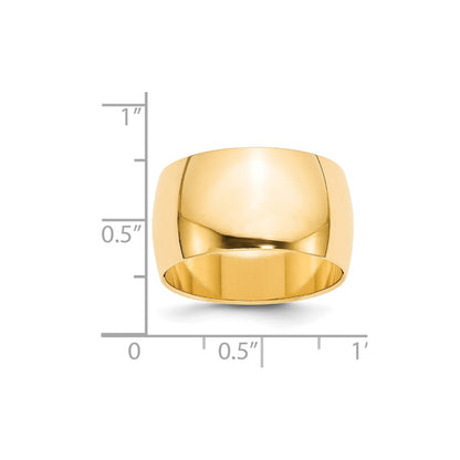Solid 14K Yellow Gold 12mm Half Round Men's/Women's Wedding Band Ring Size 7