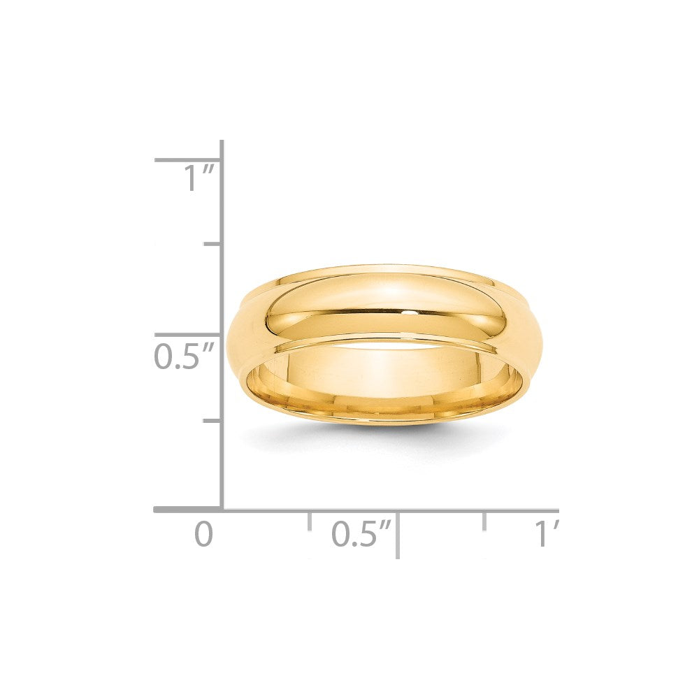 Solid 18K Yellow Gold 6mm Half Round with Edge Men's/Women's Wedding Band Ring Size 10
