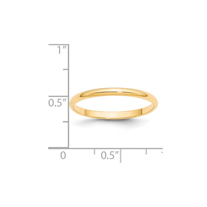 Solid 14K Yellow Gold 2mm Light Weight Half Round Men's/Women's Wedding Band Ring Size 10