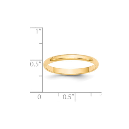 Solid 14K Yellow Gold 2.5mm Light Weight Half Round Men's/Women's Wedding Band Ring Size 10